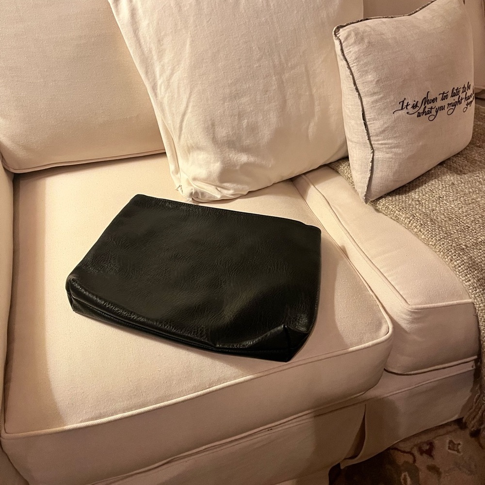 SOLD Free People vegan  Black Leather lined Clutch w Zipper